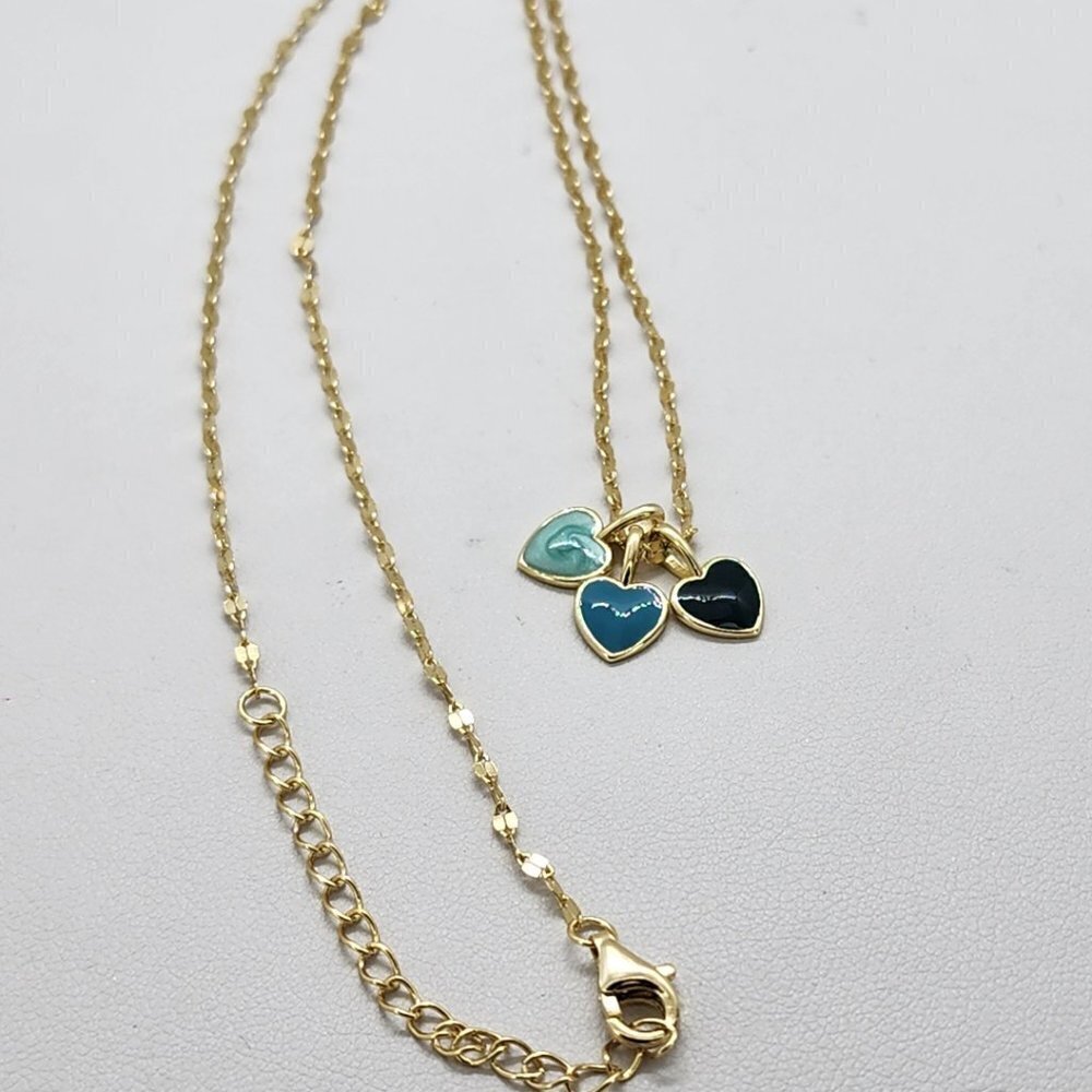 Brand New Sterling Silver 925 Three Blue Hearts Necklace - Picture 2 of 5